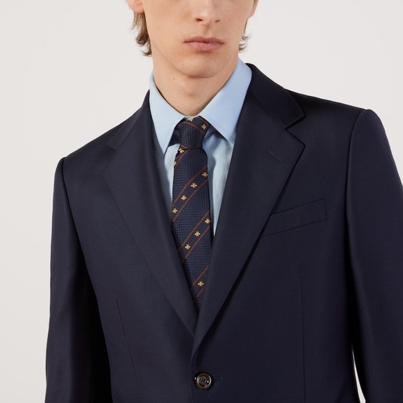 Gucci midnight navy and red silk bee web tie - Picture 3 of 8